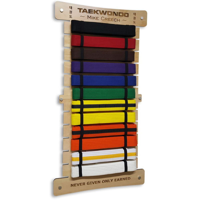 Personalized Taekwondo Belt Display Rack - Wooden Martial Arts Belt Holder USA Made
