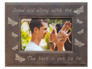 Butterflies Couples Photo Frame Grow Old With Me Duplicate - Rustic Brown