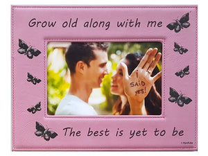 Butterflies Couples Photo Frame Grow Old With Me Duplicate - Pink